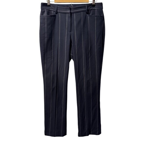 Express Columnist Barely Boot Mid Rise Pants 10R Navy Pinstripe - Picture 2 of 12